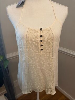 Jolt Cream Lace Halter Camisole with Button Detail Size M NWT